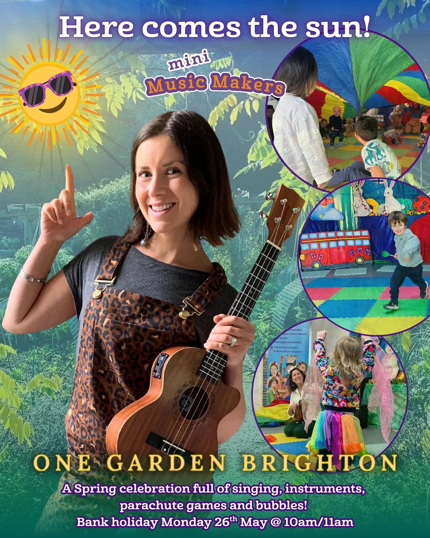 Bank holiday Monday plans sorted! 🎈🎶🥳 

Come and join Mini Music Makers for an action packed, sunny session of musical fun! We&rsquo;ll be in a beautifully decorated room nestled in the vibrant @onegardenbrighton Then why not stay to enjoy sumptuo