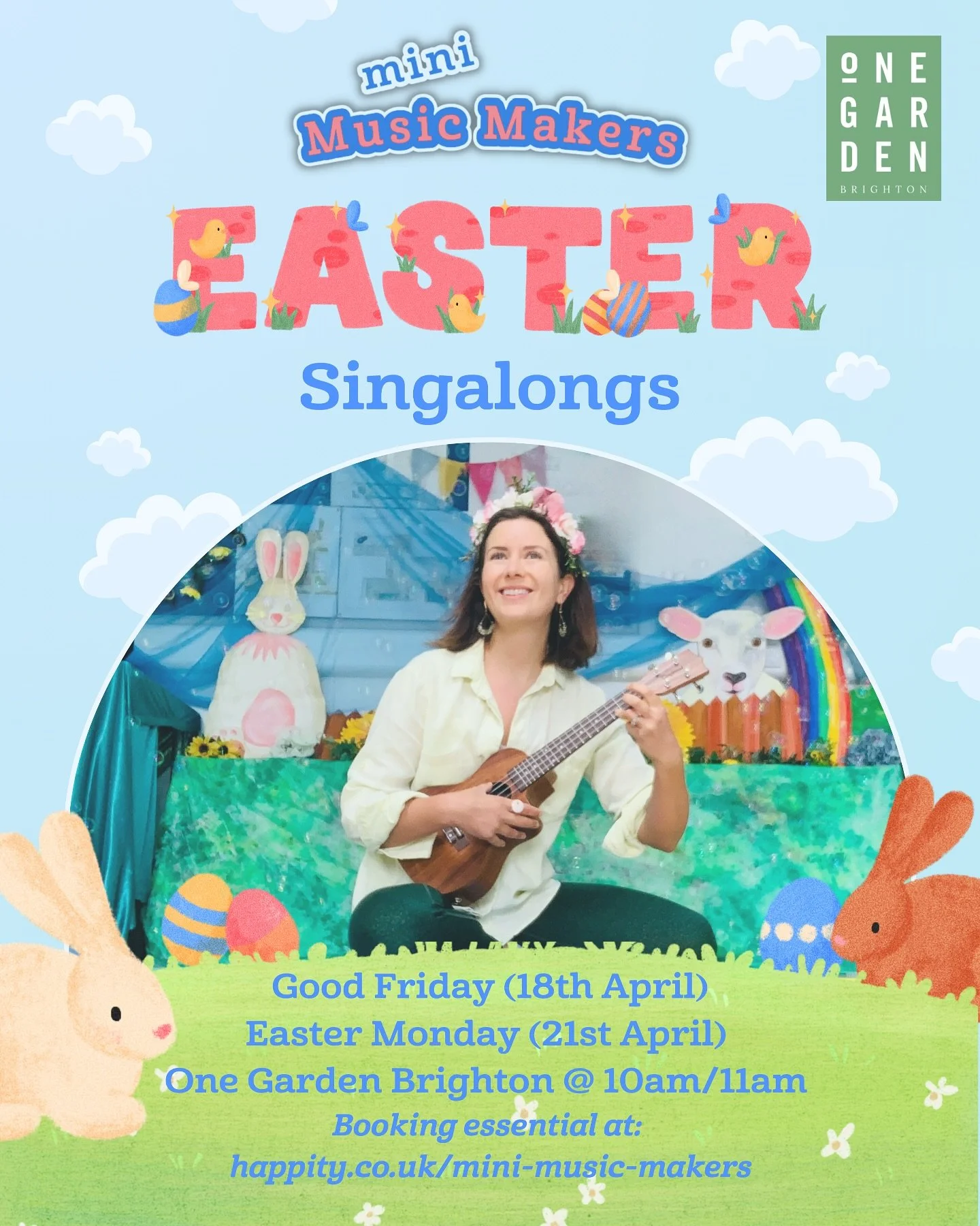 Hop along the delightful Easter trail at One Garden Brighton where little explorers can discover surprises along the way. Then, step into the Mini Music Makers EASTER SINGALONGS filled with cheerful songs, playful props, and lots of Easter magic!

Br