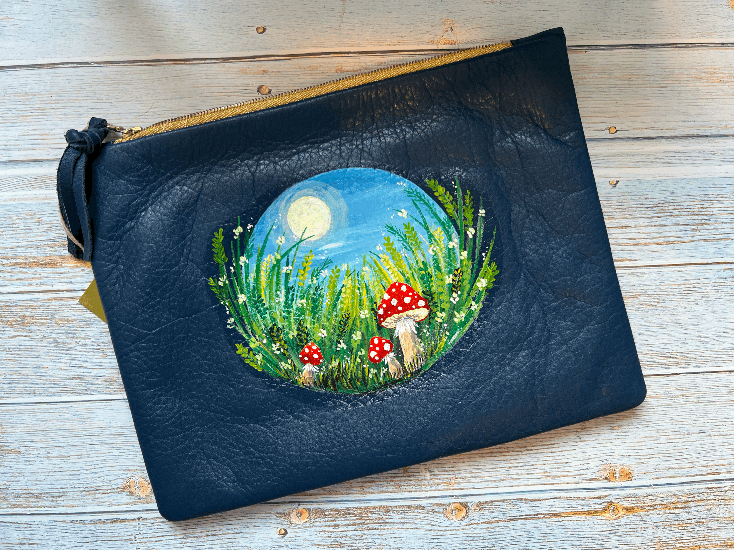 Mushroom Meadow Leather Clutch Bag