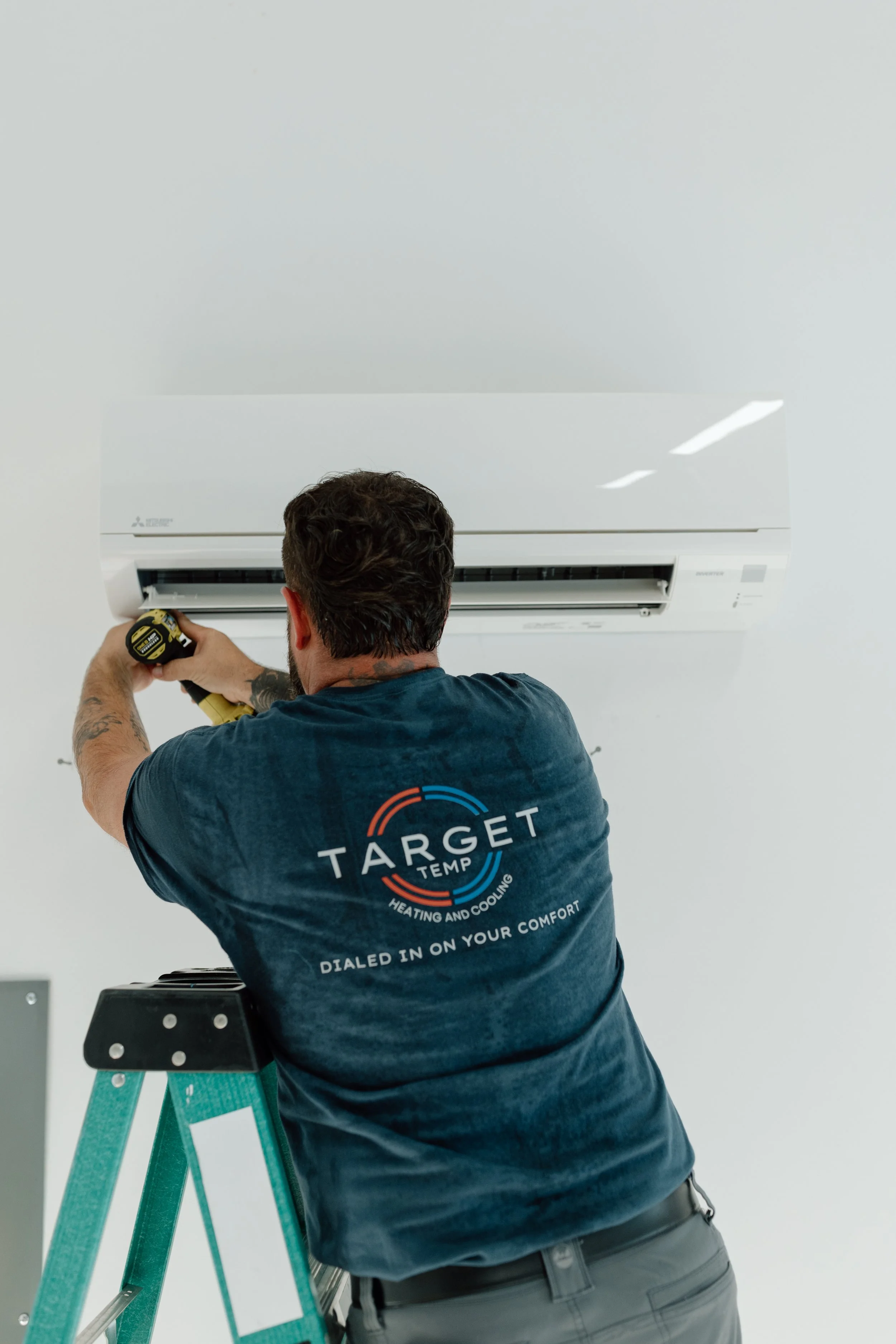 Target Temp heating and cooling completing mini split maintenance in Sanford, NC