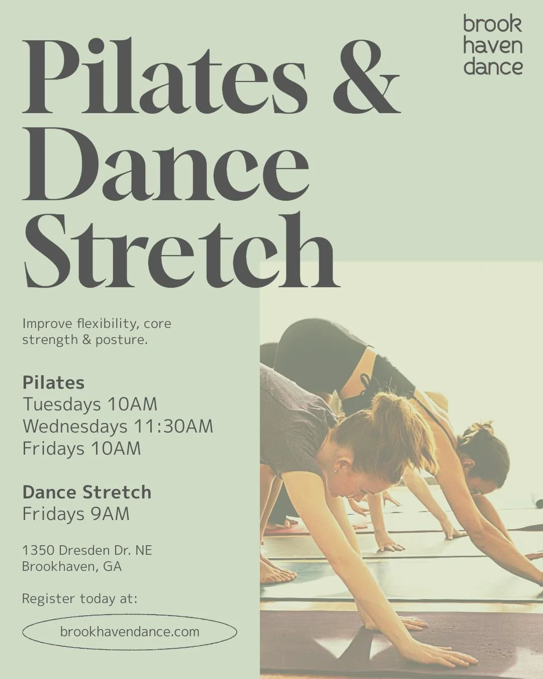 Looking to complement your dance practice or simply improve flexibility and core strength? We've added Pilates and Dance Stretch classes to our schedule! These fitness-based classes offer mindful movement and body conditioning in a welcoming environm
