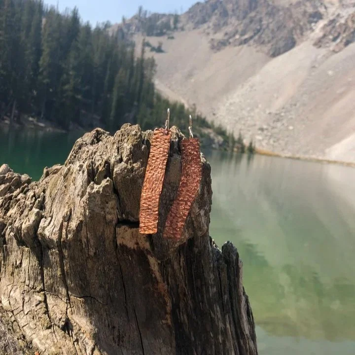 Hand crafted copper earrings featuring organic textures with sterling silver hypoallergenic posts