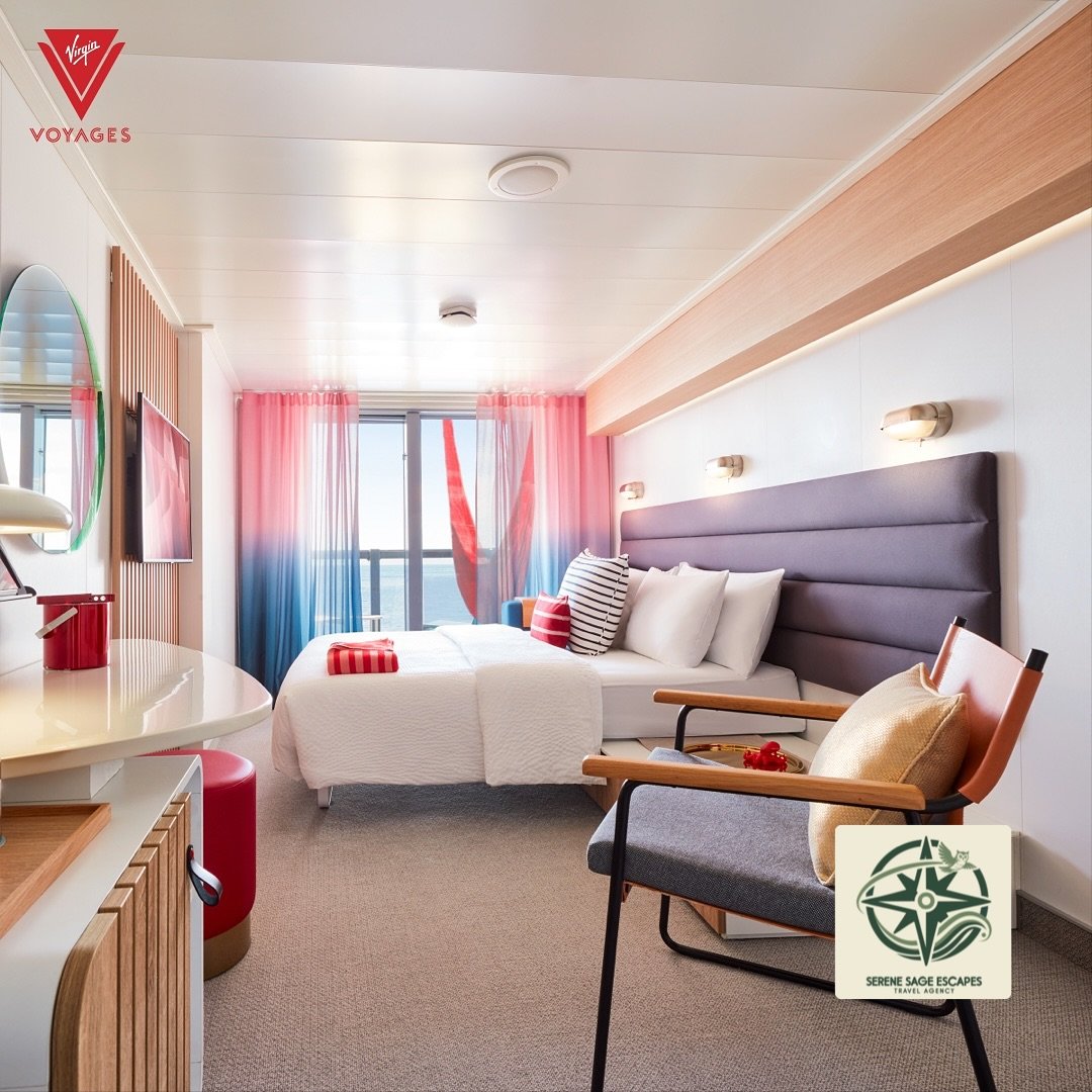 ✨Whether you&rsquo;re getting ready in the glam area, rinsing off in your roomy rain shower, or relaxing outside on your hand-woven terrace hammock...

The living spaces on Virgin Voyages are designed to give you sweeping views of the horizon with in