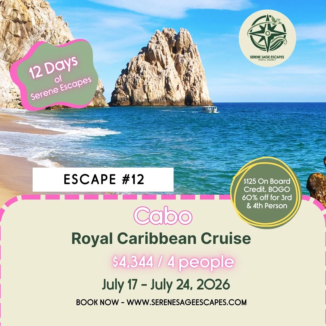 ✨ 12 Days of Serene Escapes ✨
Day 12: Cruise Finale &mdash; Cabo &amp; Ensenada

The perfect family-friendly finish. Aboard Quantum of the Seas, enjoy a smooth, easygoing cruise with three full days in Cabo plus a stop in Ensenada &hellip; all from t