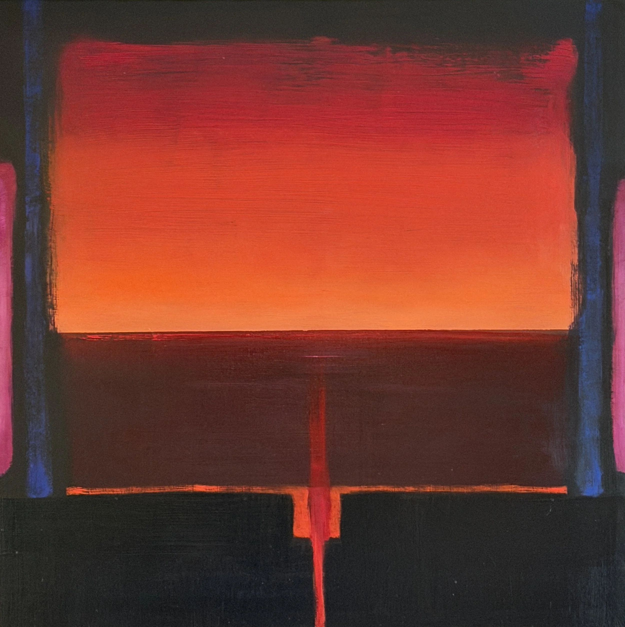 Neon Orange and Quindachrome Magenta Bay Light Portal, Oil on Wood panel, 24" x 24", 2026