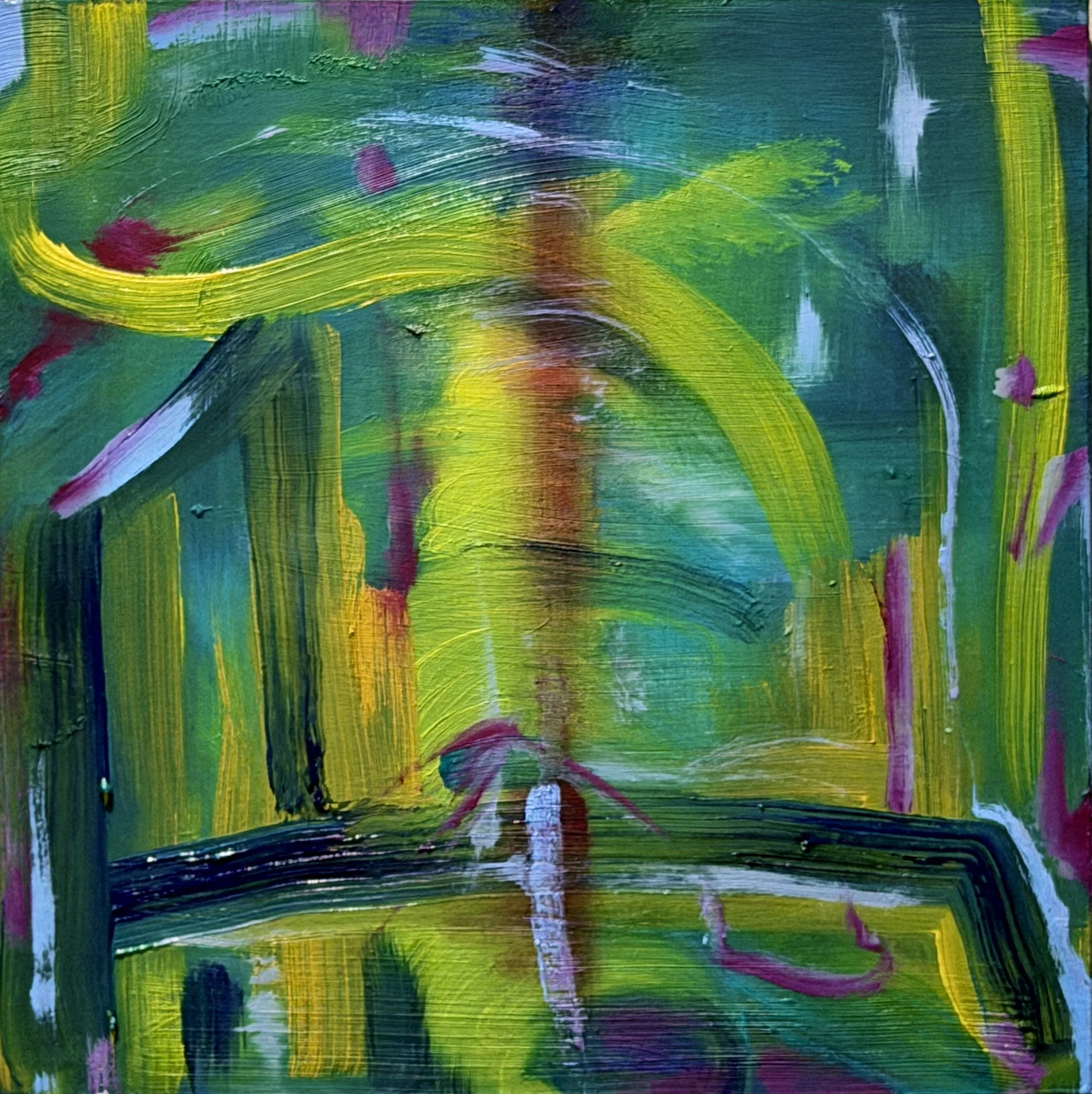 Morning Commute, Oil on Wood, 10"x10", 2026, Black Floater Frame. included