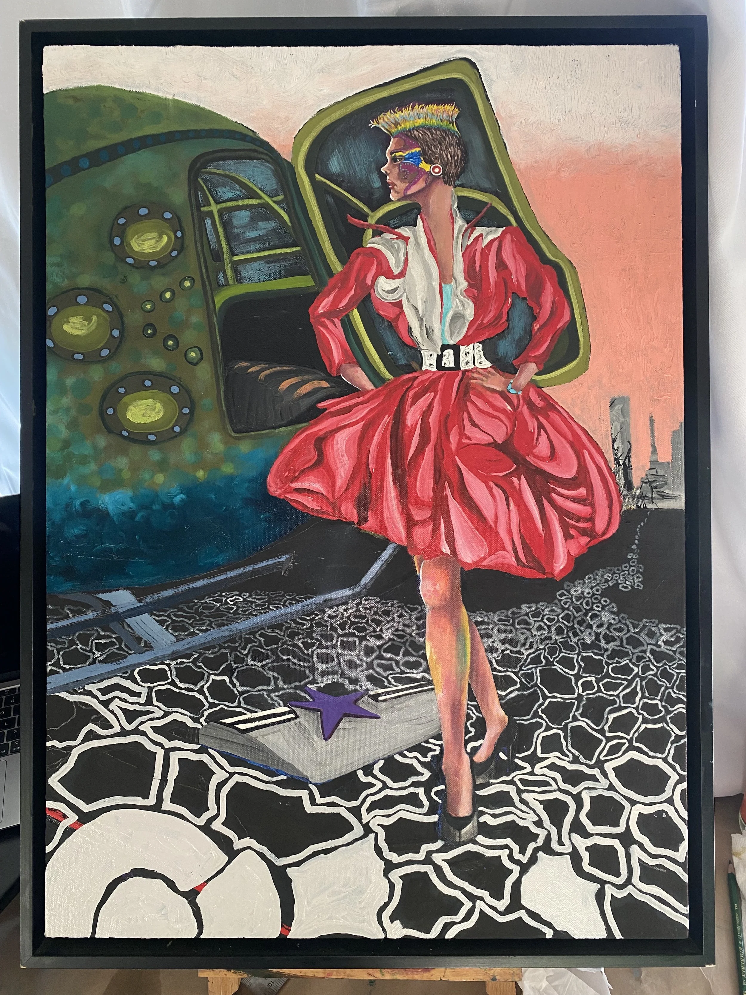 Chopper Diva - Oil on Canvas, 16" x 20", Black Wood Floater Frame