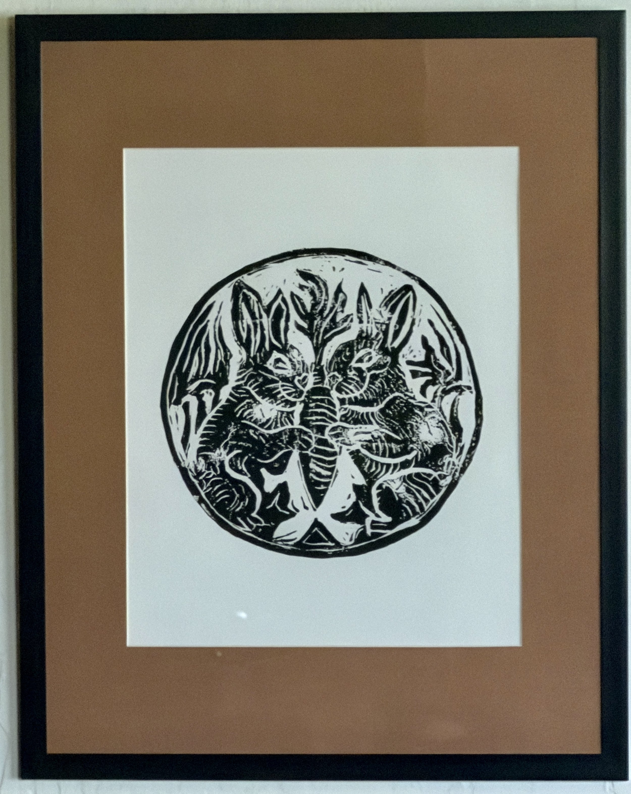 HaveACarrotBunnies.Linocut.CoffeeMatteFramed.jpg