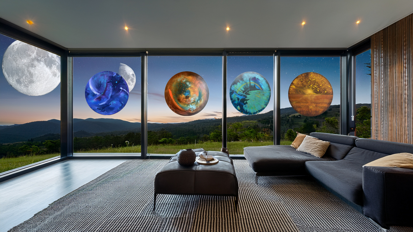 PlanetaryScapes, Oil paintings on canvas, 20" diameter