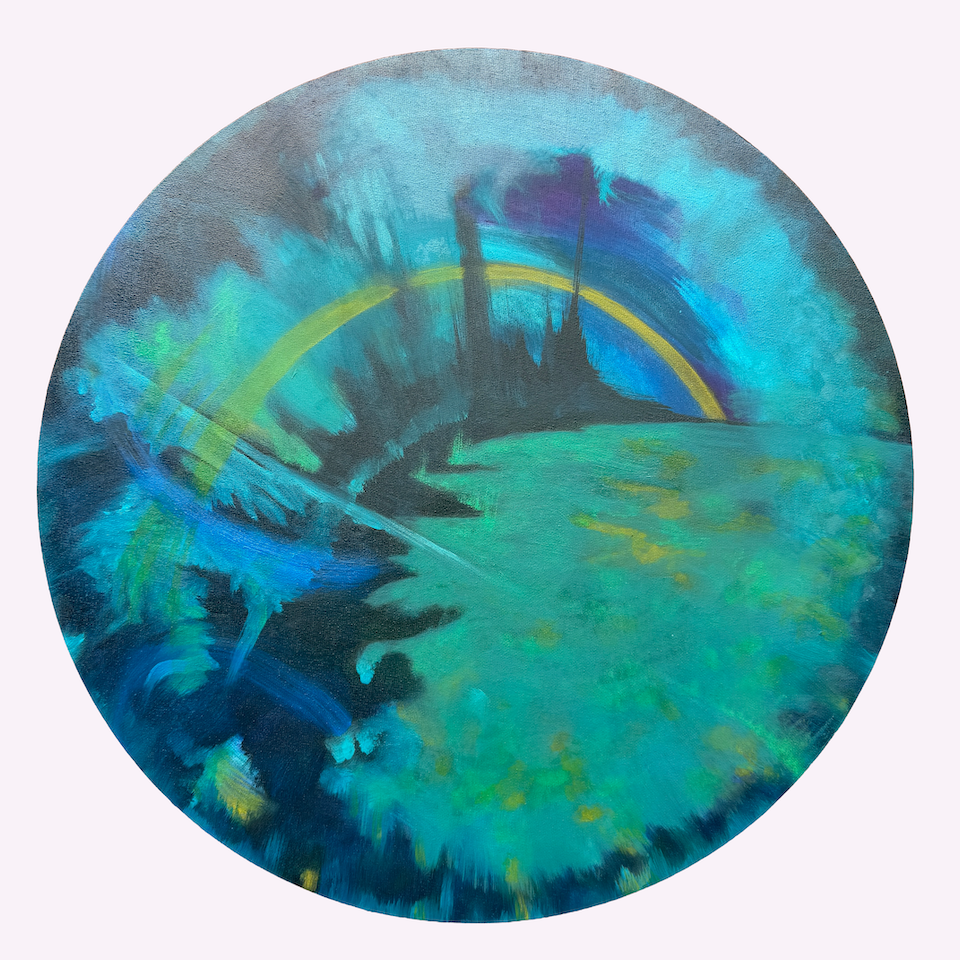 PlanetaryScape No.4, Oil on canvas, 20" diameter, in progress 2026