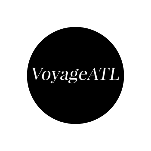 Black background with white text saying 'VoyageATL' in stylized font.