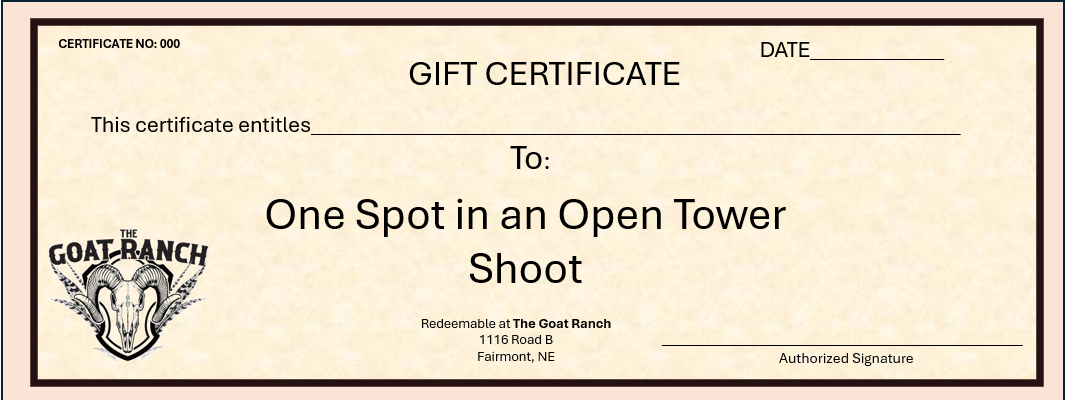 Open Tower Shoot Certificate
