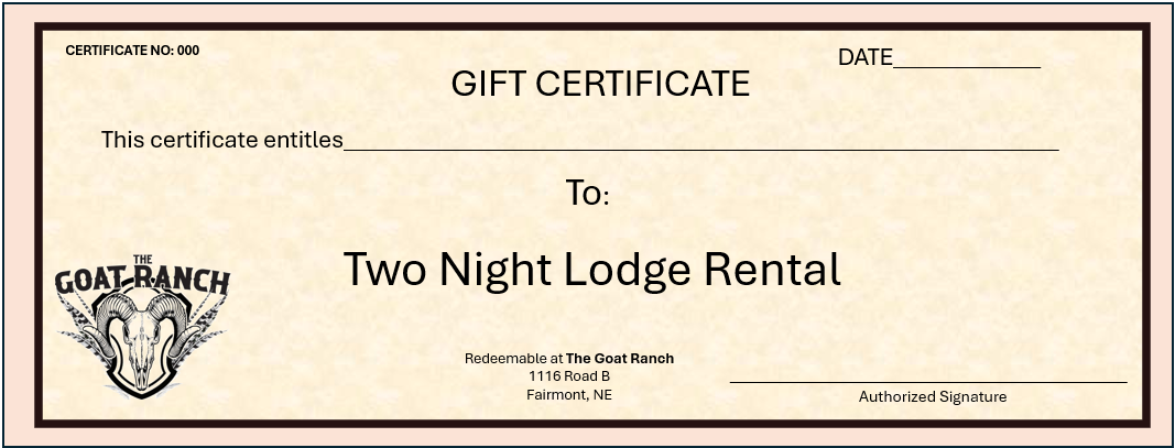 Two Night Lodge Rental Certificate