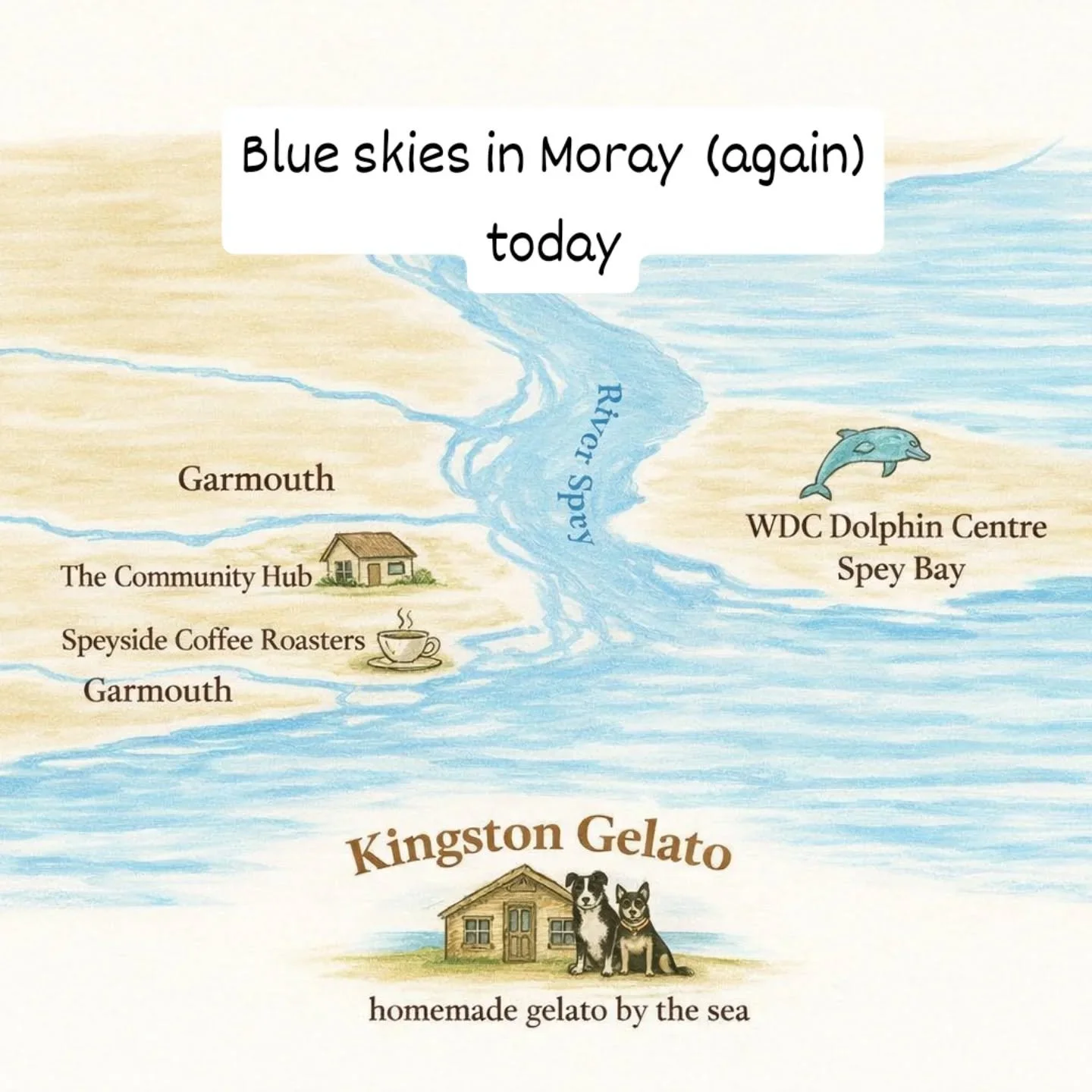 There are blue skies here too today but if you're visiting Moray today all of our stockists are open.

And the sun is beaming down on them.

#visitmoray #moray #gelatoweather #freefrom #icecreamdays