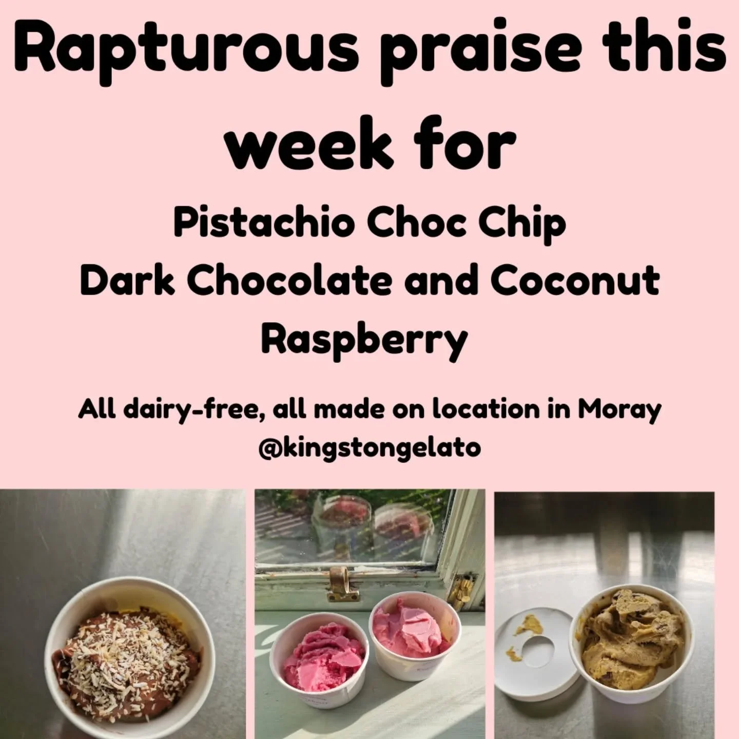 Based on lovely #customer #feedback this week a few favourite flavours are emerging.

All in stock in various quantities.

#gelato #dairyfree #moraysmallbusiness