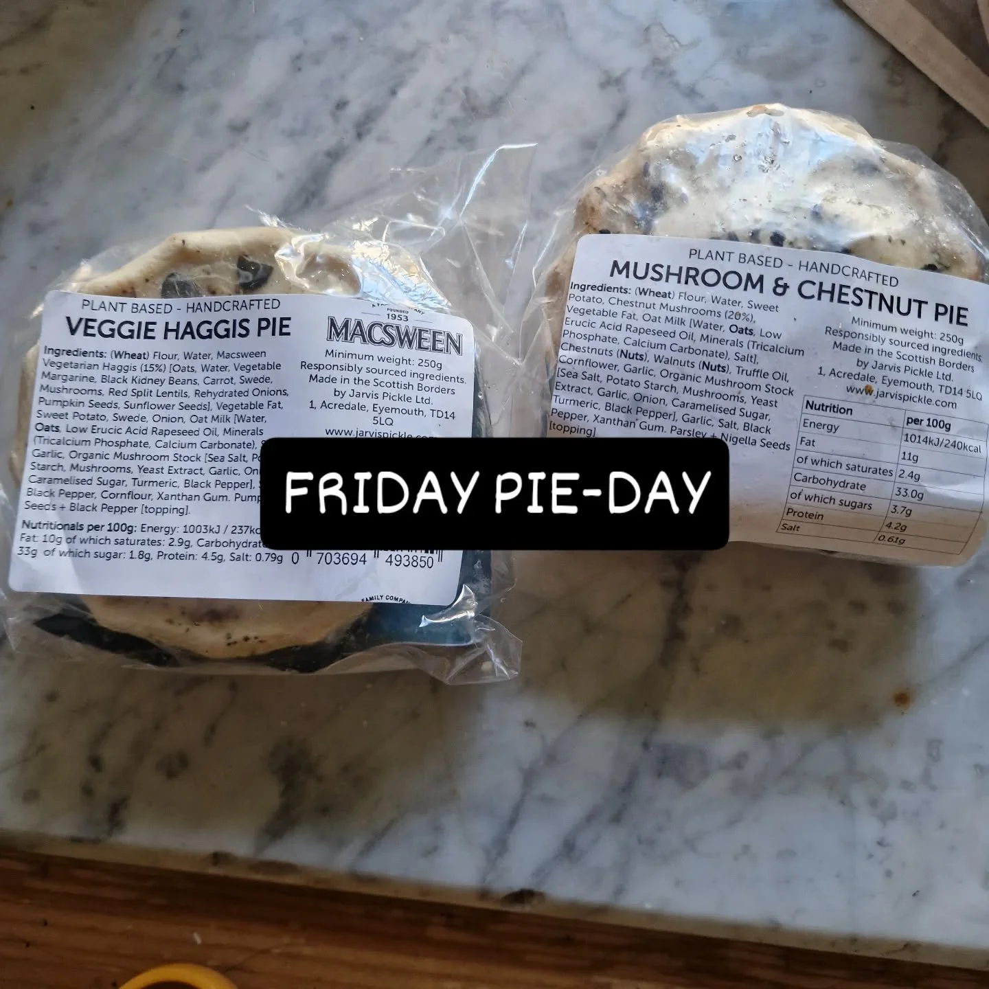 Actually I had mine on Tuesday but that doesn't have the same ring to it!

Delicious veggie pies from @rosemountmarket will hit the spot any day of the week.

#veggiepies #plantbased #weekendvibes #fridaytreat #Aberdeen