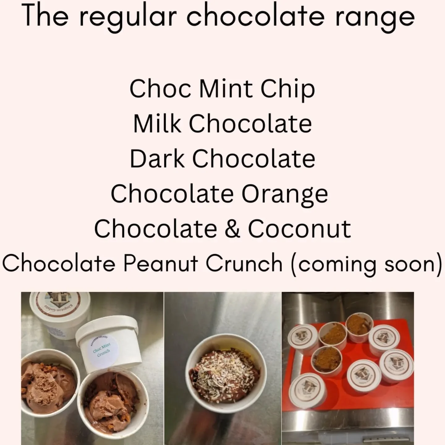 The regular chocolate range at Kingston Gelato is growing.

And the freezer is looking bare but I'll be back in the shack for a grand churn later.

Getting ready for Friday sunshine

#chocolategelato
#veganchocolate 
#freefromdairy 
#kingstongelato 
