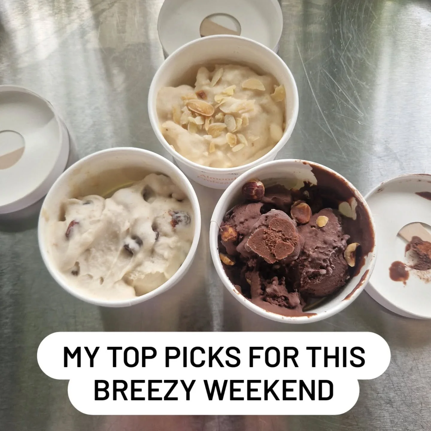 Flavours to warm your soul. Shack open 5-7 today

Dark Chocolate &amp; Toasted Hazelnut
Amond Croissant
Rum Raisin

#dairyfree #chocolate #almond #rumraisinicecream #fridaynight