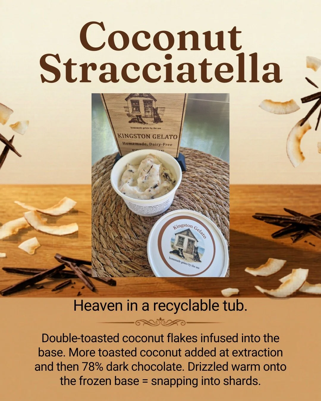 The countdown is on until Market Day - one flavour I'm still dreaming of is the Coconut Stracciatella.

I think I've finally cracked the coconut base. It's not too heavy like my early versions. Perfectly, refreshingly coconutty.

Are you in Aberdeen 
