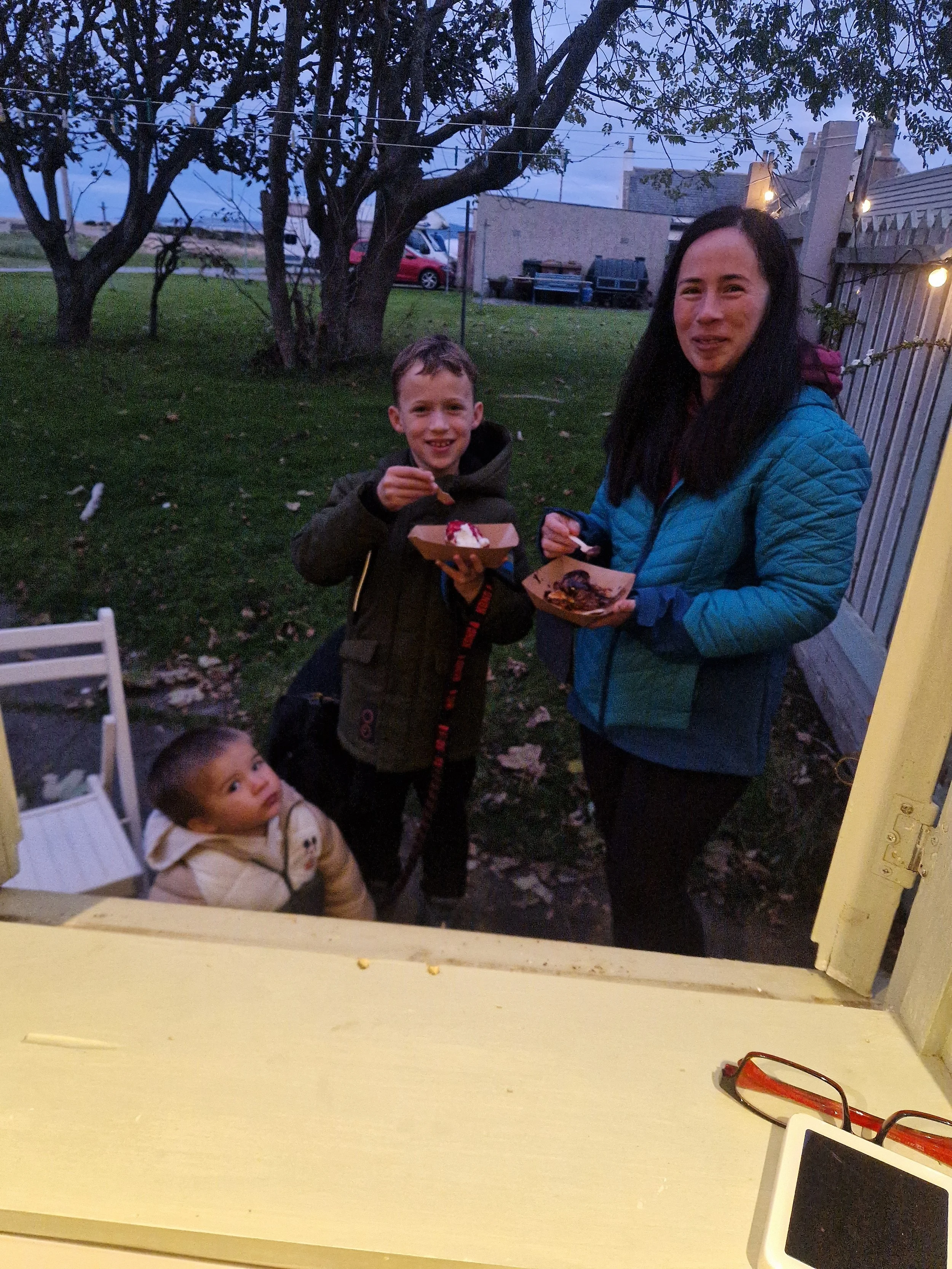 Liz and her family on Waffle Night
