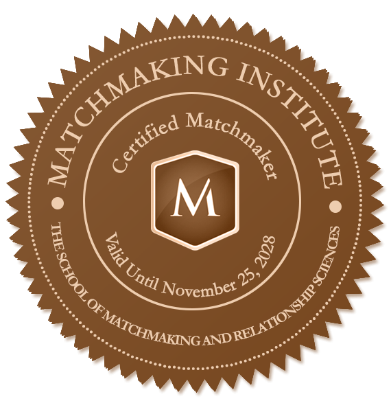 Certified Matchmaker Seal earned by the Global Love Institute  also known as Matchmaking Institute