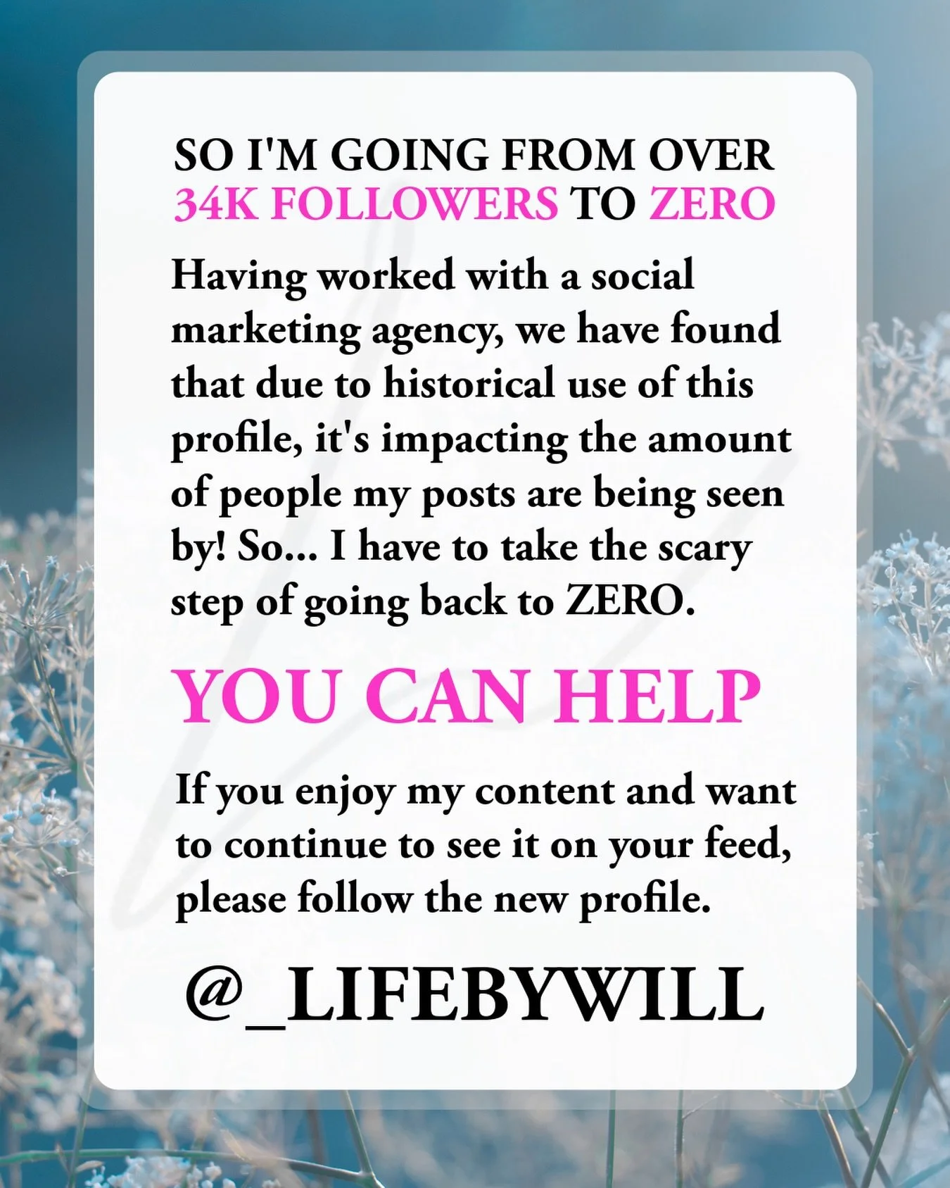 Please follow @_lifebywill  Thank you 🙏🏽 
 
On the 28th of Feb this profile will be archived! Please follow the new Life by Will profile if you want to keep getting my content and stay connected. This is due to issues with Instagram&rsquo;s algorit