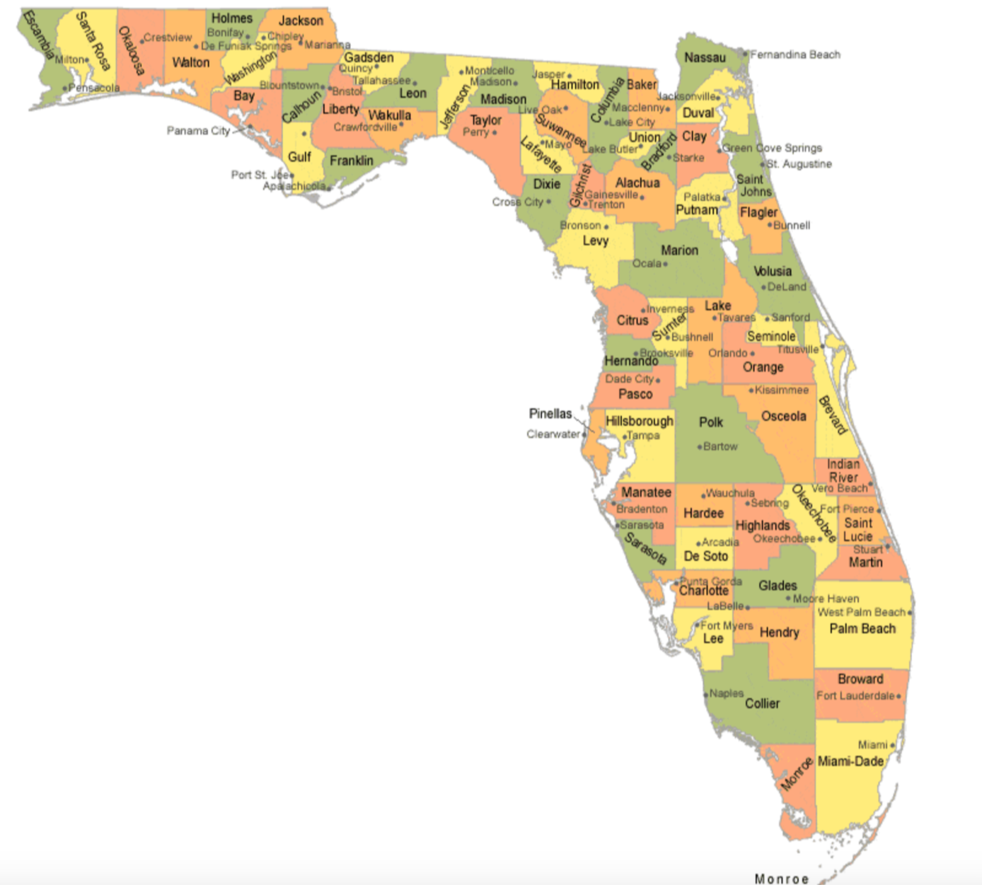 Map of Florida showing county boundaries and labels.