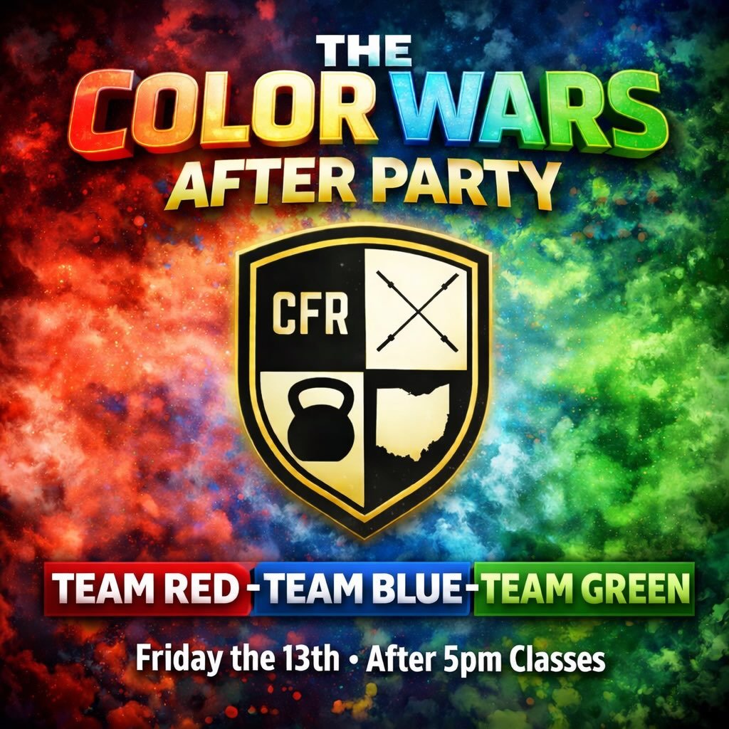 🔥 The Color Wars After Party 🔥

The Open wraps up this week&hellip; and we&rsquo;re finishing it CFR style.

After the Friday classes, stick around for The Color Wars After Party as Team Red 🔴 vs Team Blue 🔵 vs Team Green 🟢 battle it out to clos