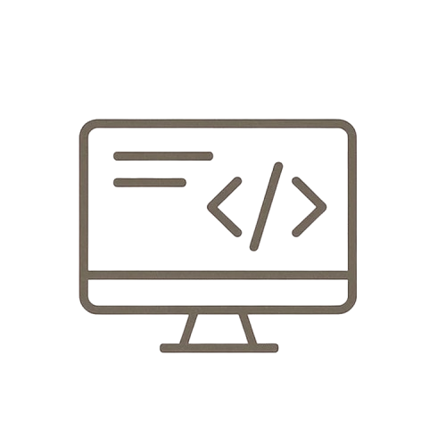 Computer monitor displaying code with angle brackets and slash, representing programming or coding.