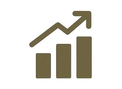 A graphic showing a bar chart with three ascending bars and an upward trending arrow.