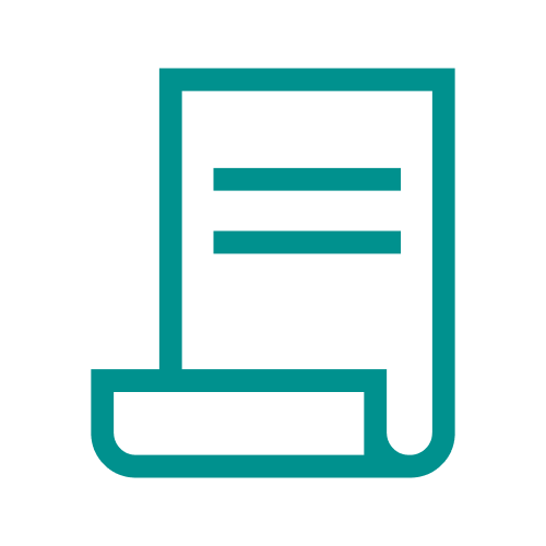 Icon of a document or paper with lines indicating text, set against a black background.