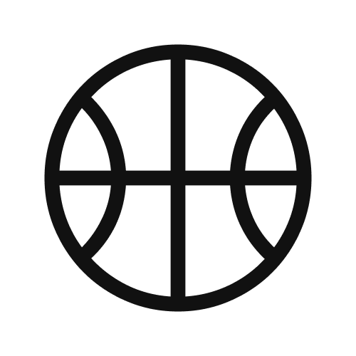 Simple black and white basketball icon.