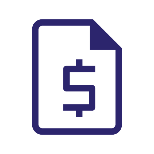 Icon of a document with a dollar sign, representing money or financial document.