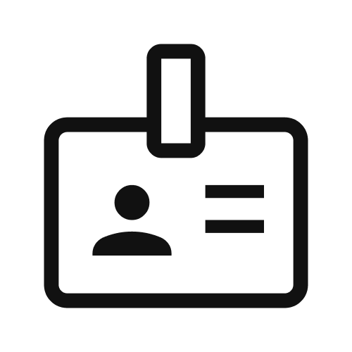 Silhouette of a name badge or identification card with a clip at the top.