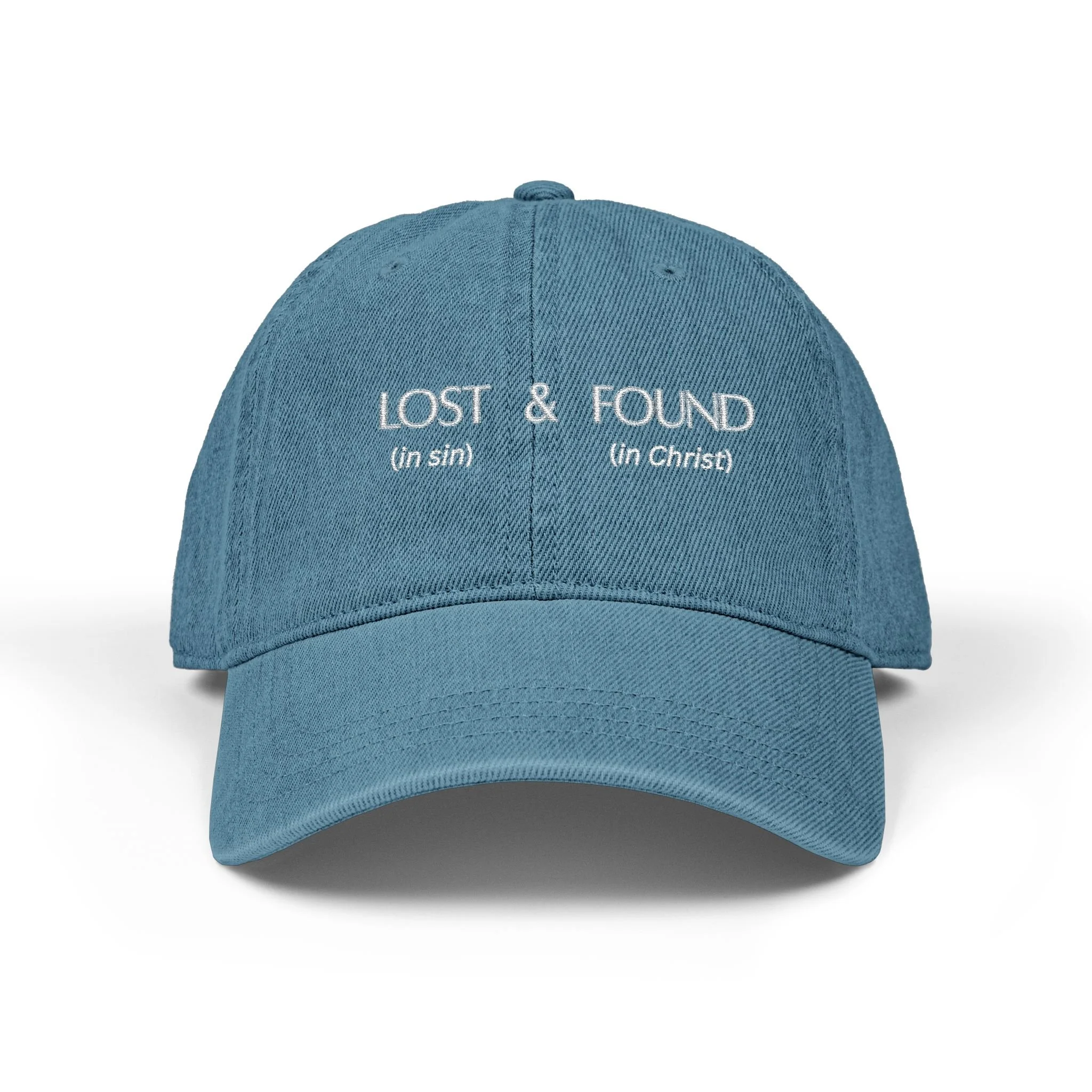 "Lost (in sin) & Found (in Christ)" Denim, Embroidered Hat