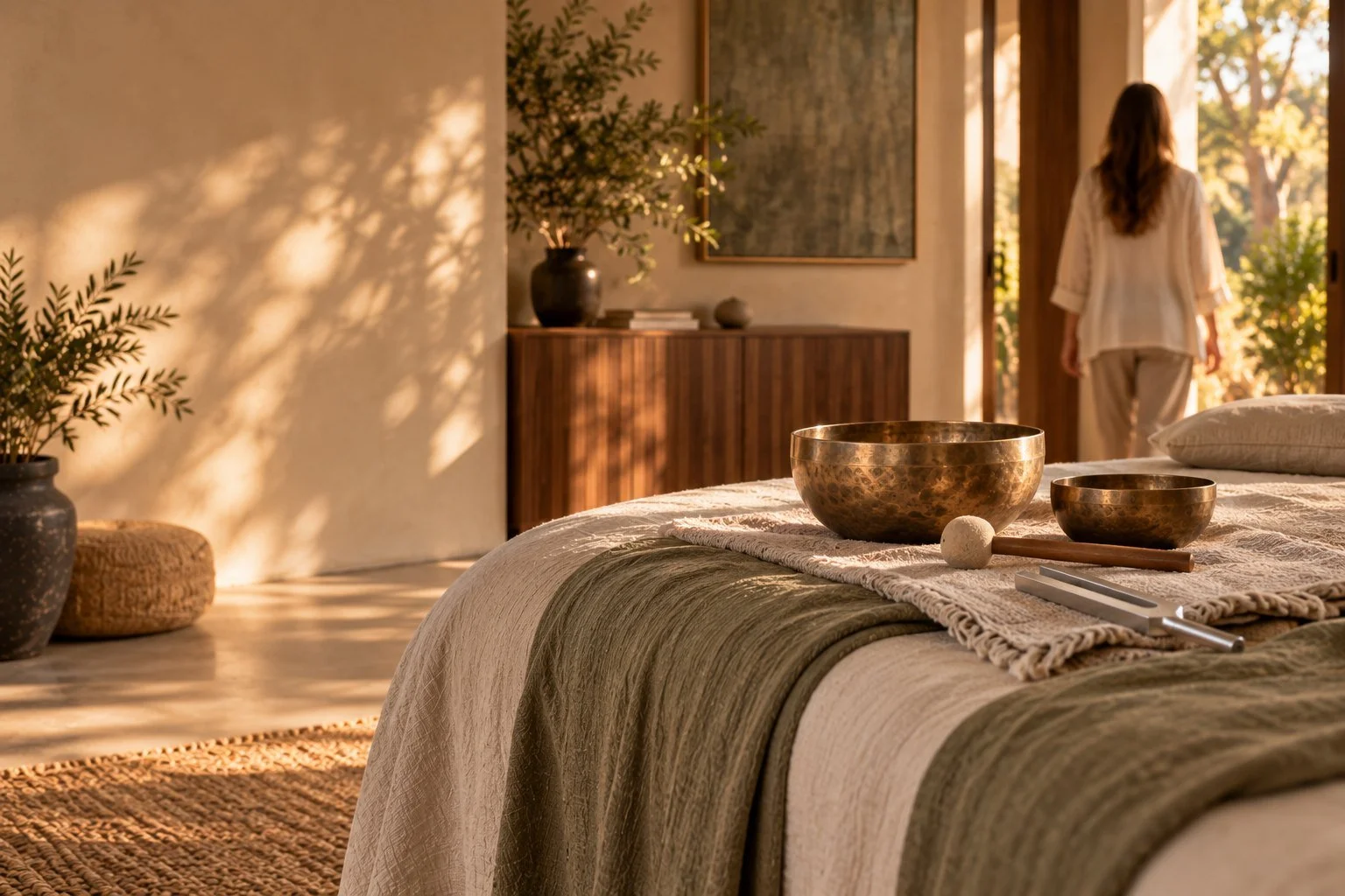 Warm, calming treatment space at Quantum Health Organics prepared for a private session