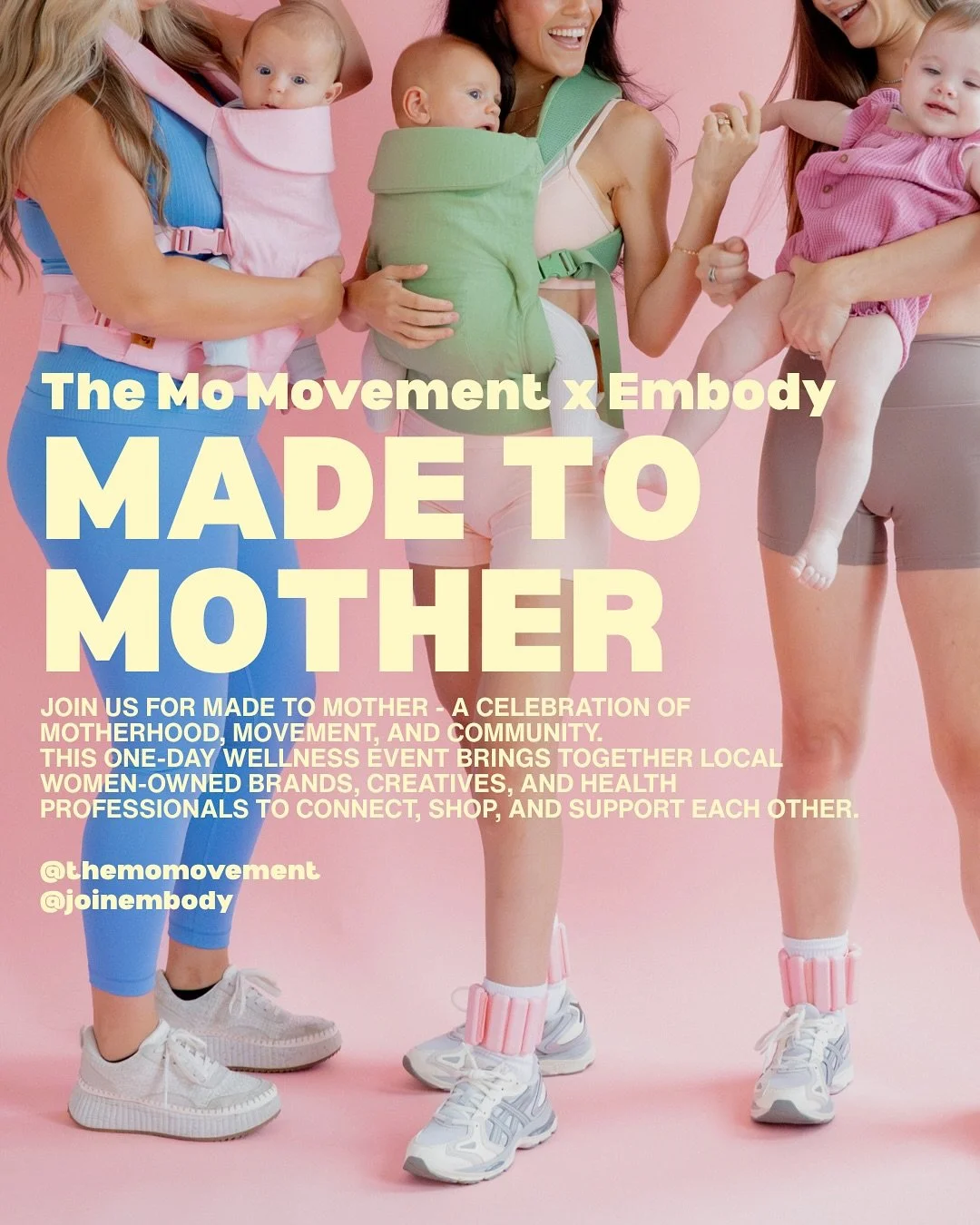 ✨ Made to Mother ✨
A celebration of motherhood, movement, and community 💗
📆 Join us on November 9th for a special event hosted by The Mo Movement x Embody, bringing together local women-owned brands, creatives, and wellness professionals to connec