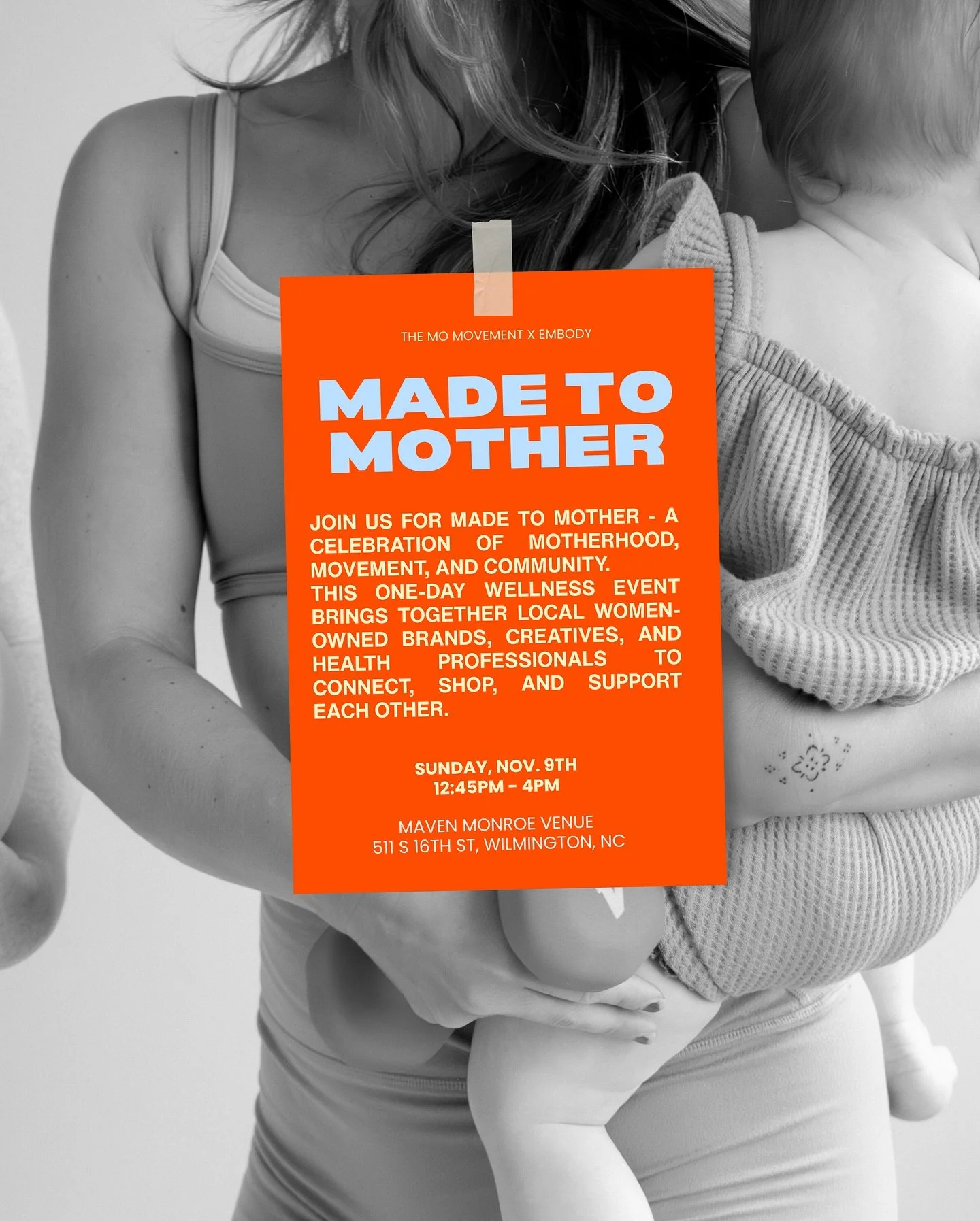 MADE TO MOTHER 💕
Hosted by @joinembody x @themomovement 
A day made just for mamas — movement, wellness, community, and a few well-deserved treats. 🍼✨
Tickets: $30
Mommy & Me Pilates (1PM or 2:15PM)
Complimentary wellness services + good