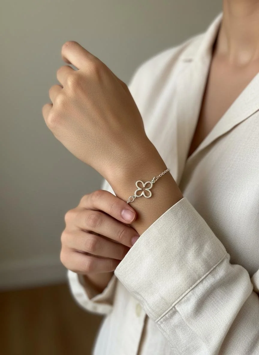 Sterling Silver Bracelet with Silver Flower Connector