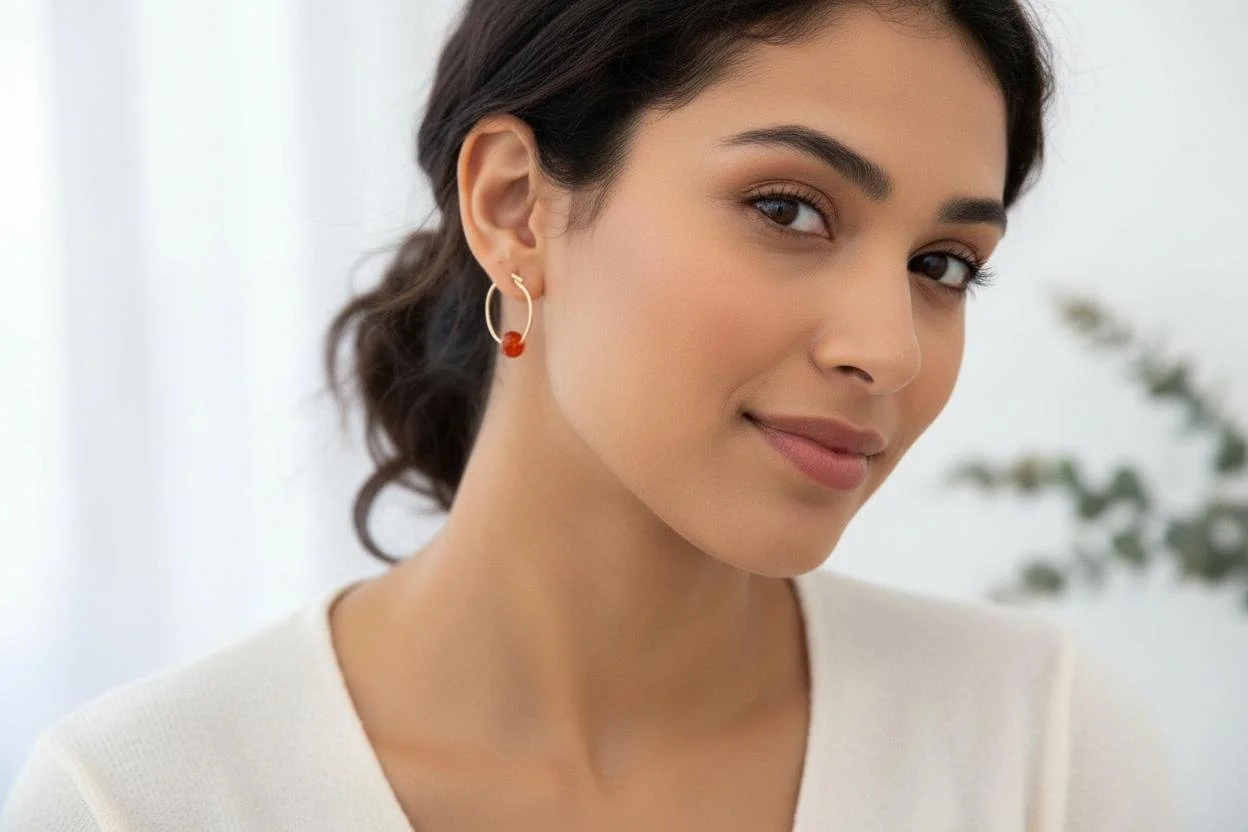 Boucles créoles en or 14 carats & cornaline facettée