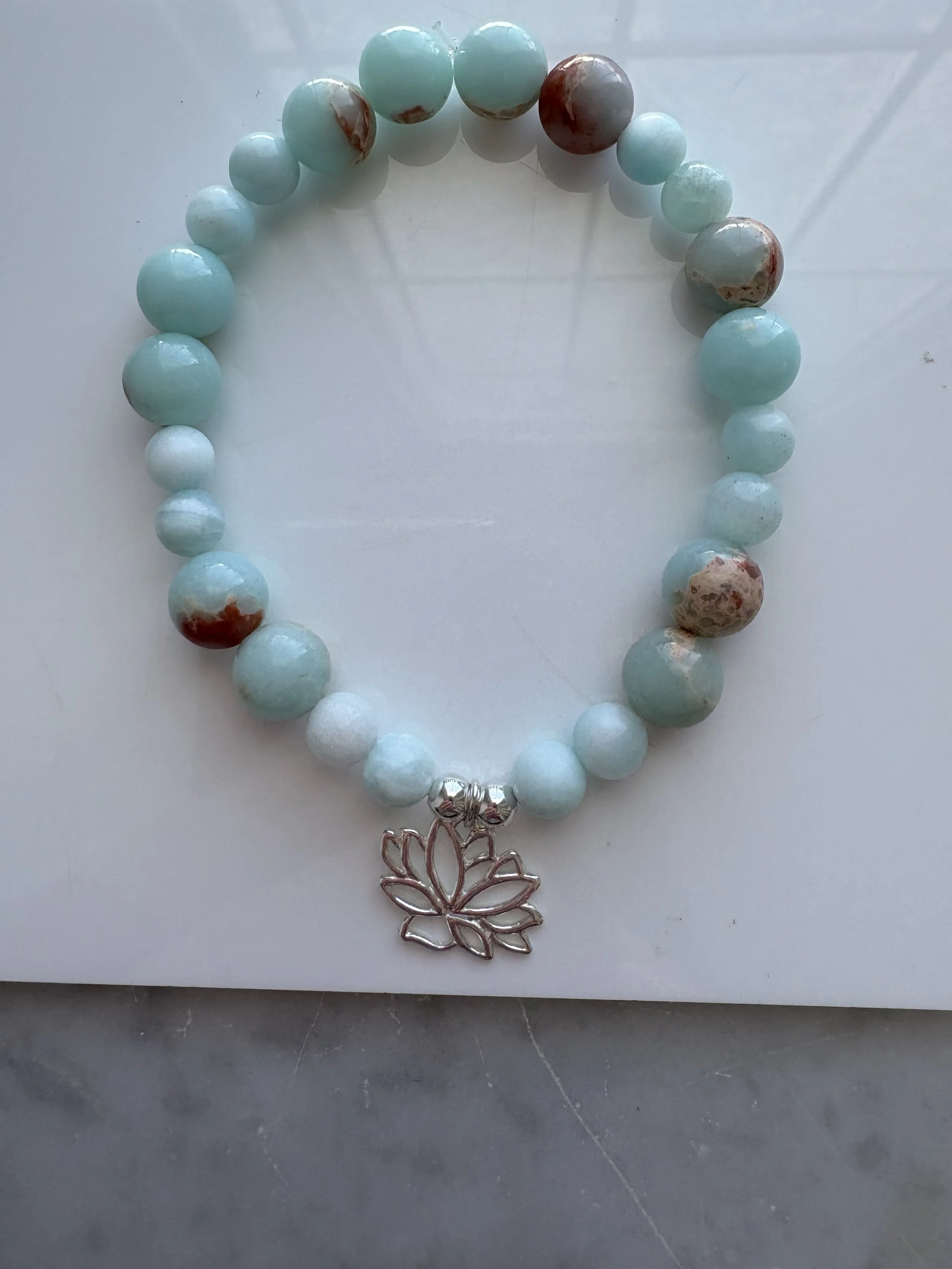Bracelet en Jaspe Impérial & Hémimorphite – Fleur de Lotus en Argent Sterling