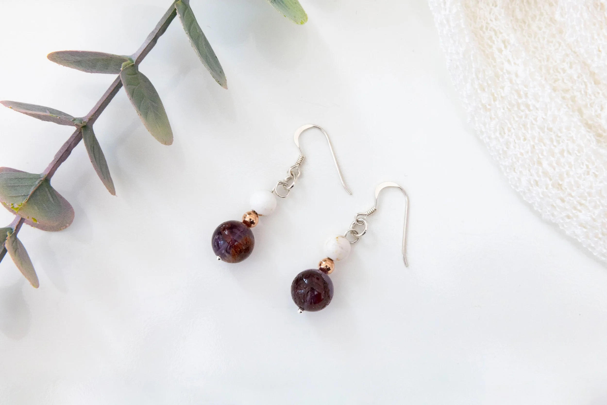 Boucles d’oreilles Super 7 & Magnésite – Or Rose & Argent Sterling