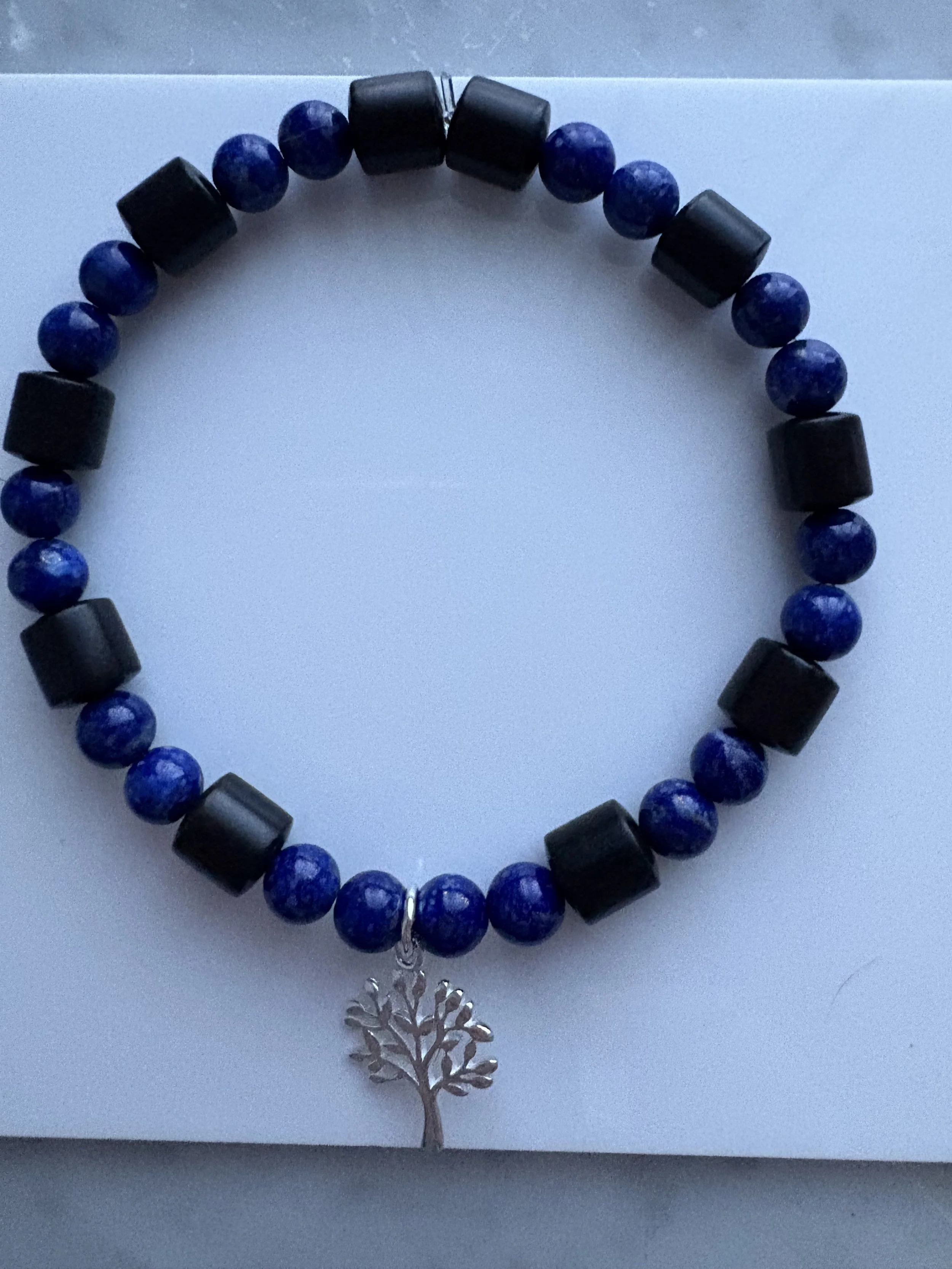 Bracelet Lapis Lazuli & Ebony Black Sandalwood – Arbre de Vie en Argent Sterling