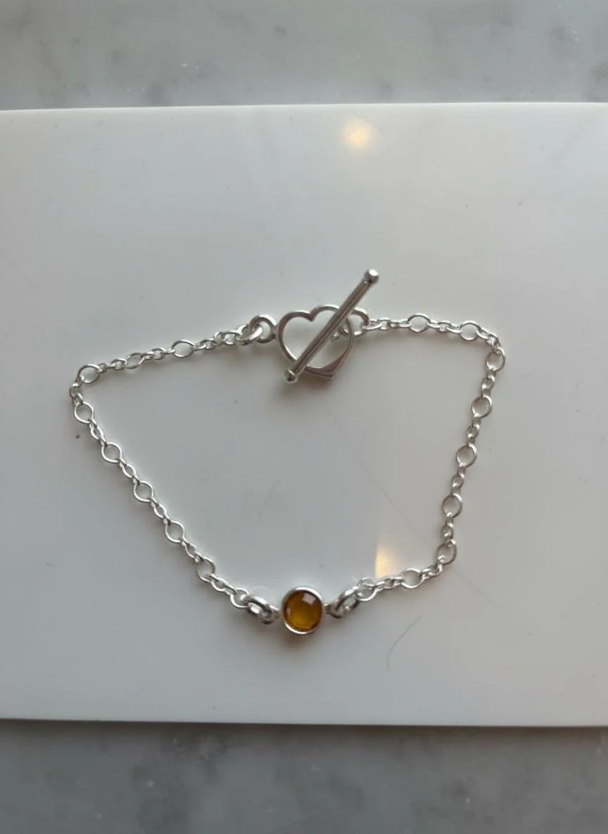 Bracelet Citrine Centrale en Argent Sterling — Chaîne Fine