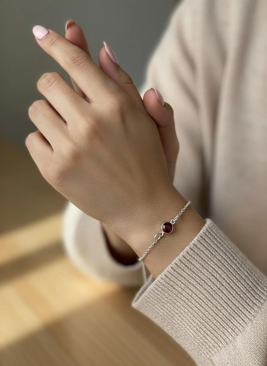 Bracelet en argent sterling avec connecteur en grenat rouge