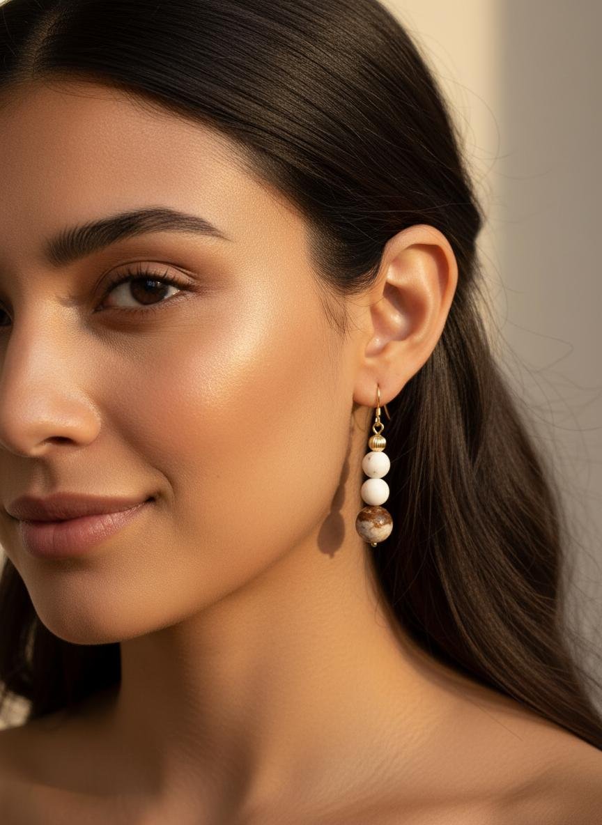Terre Dorée | Parure Jaspe Australien & Magnésite | Or 14K | Fait Main