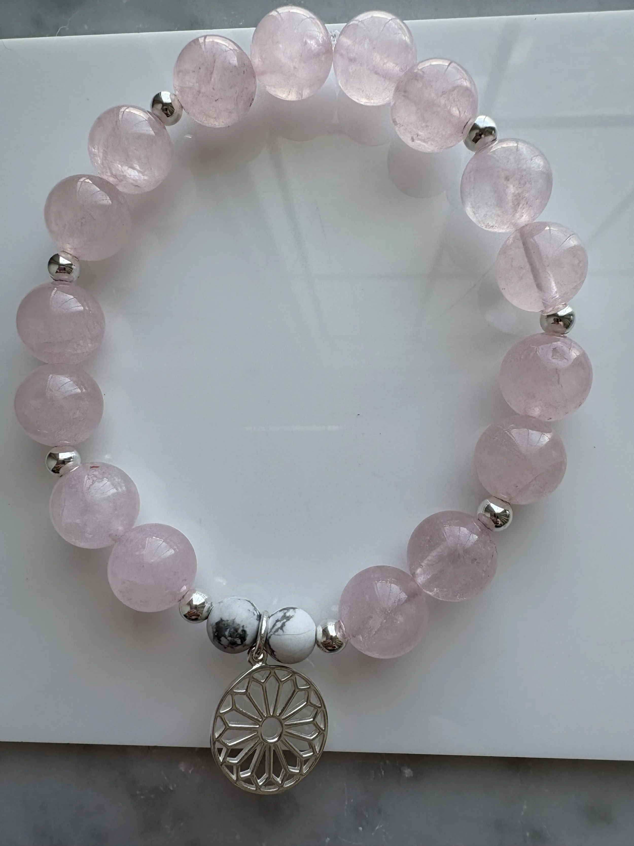 Bracelet Quartz Rose & Howlite – Argent Sterling
