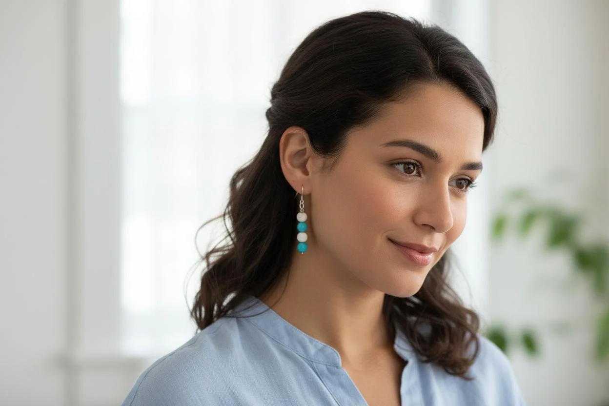 Boucles d’oreilles en magnésite bleue et magnésite blanche – Argent sterling 925