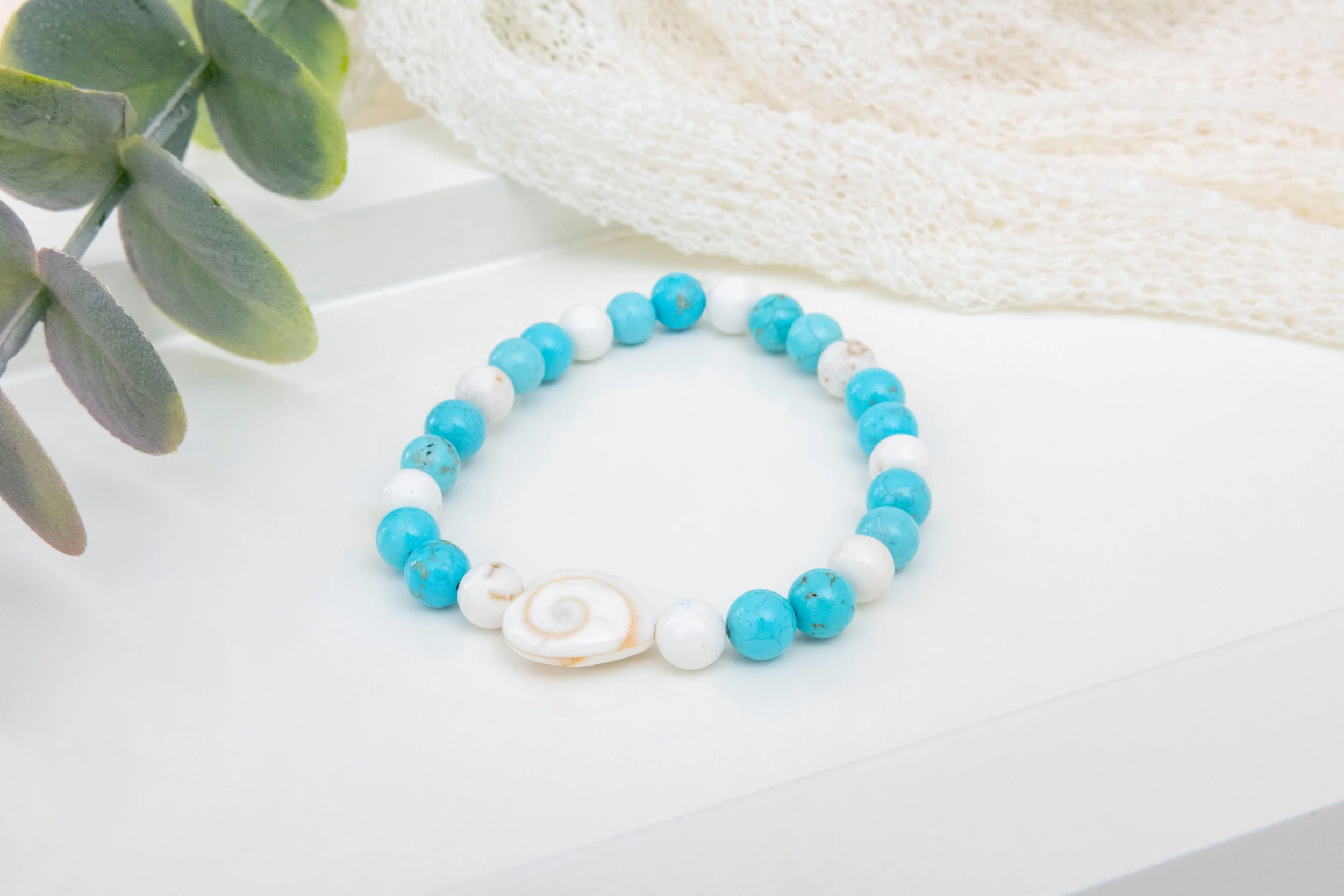 Bracelet Magnésite Bleue et Blanche avec Cœur Shiva