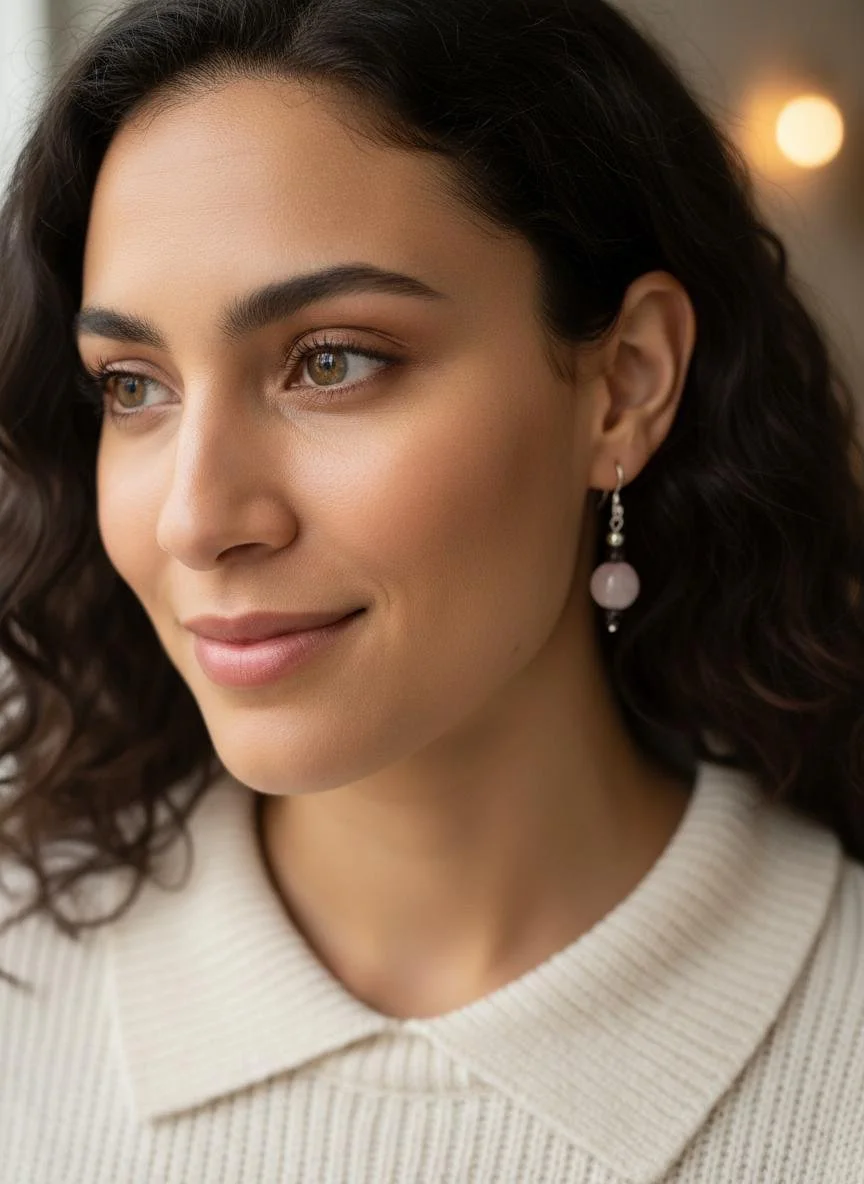 Boucles d’Oreilles Quartz Rose & Grenat Facetté – Argent Sterling 925